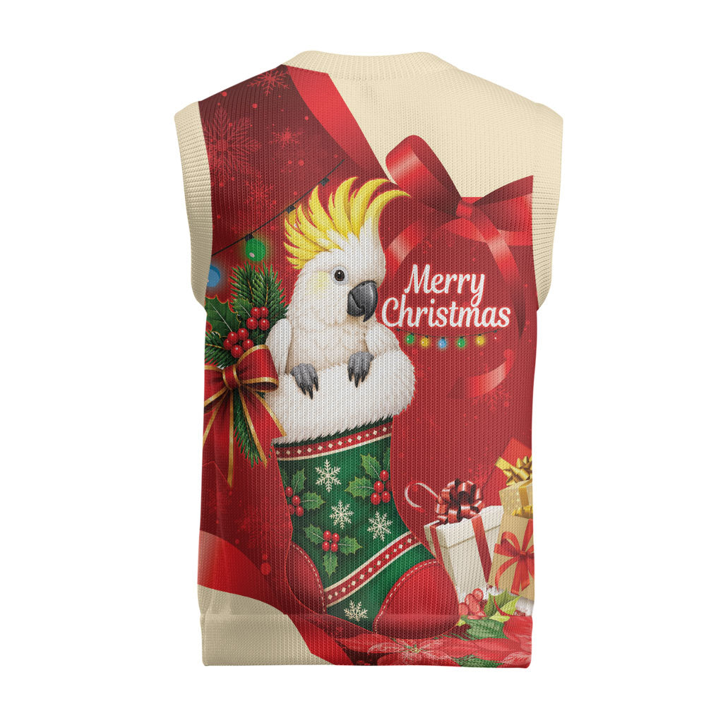 Sulphur-crested Cockatoo Christmas Australia Christmas Knitted V-Neck Vest Aussie Xmas Sock Coquette Bow