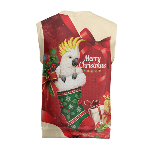 Sulphur-crested Cockatoo Christmas Australia Christmas Knitted V-Neck Vest Aussie Xmas Sock Coquette Bow