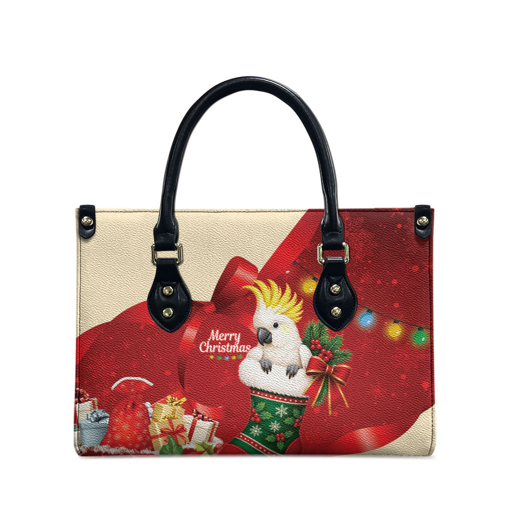 Sulphur-crested Cockatoo Christmas Australia Leather Bag Aussie Xmas Sock Coquette Bow