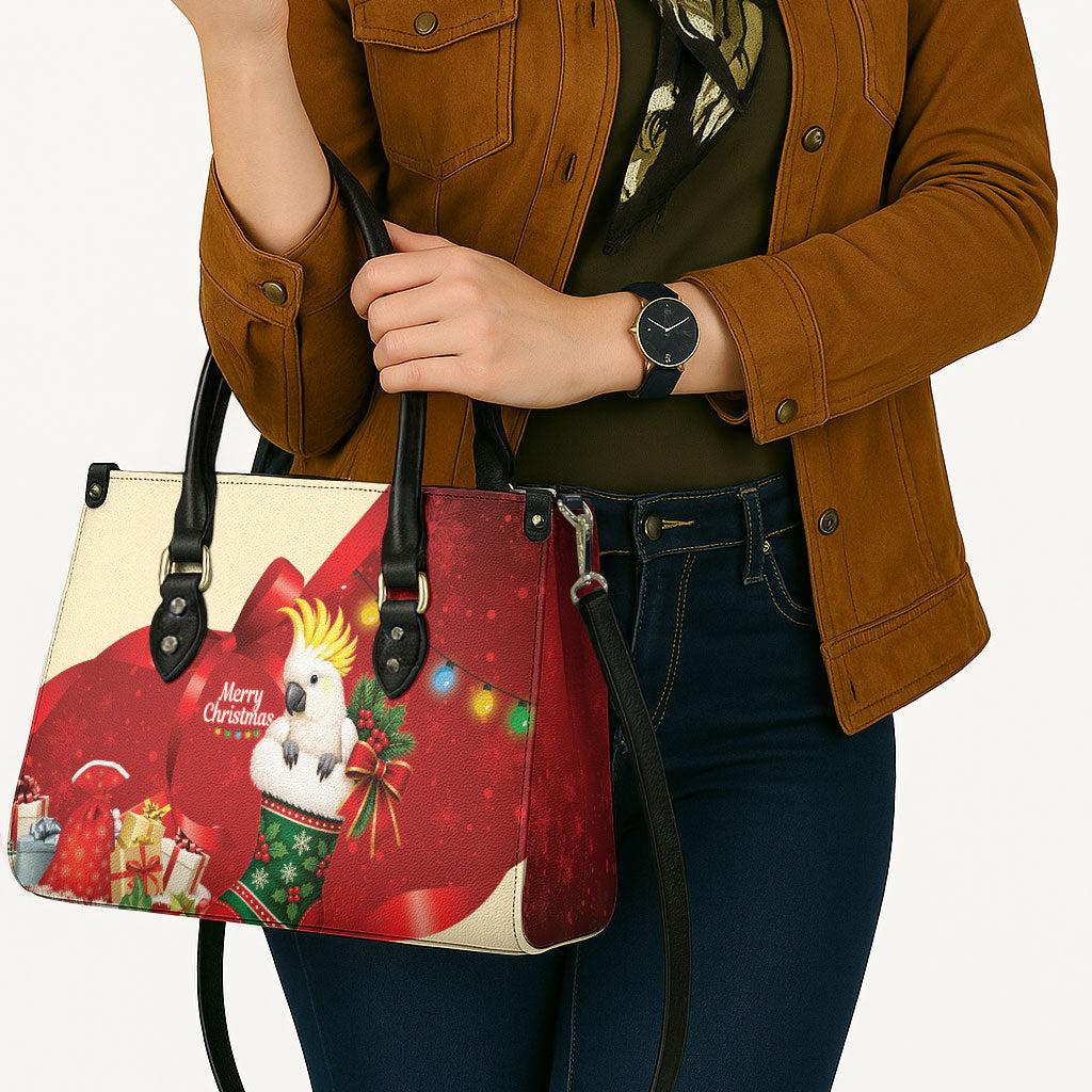 Sulphur-crested Cockatoo Christmas Australia Leather Bag Aussie Xmas Sock Coquette Bow