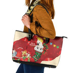Sulphur-crested Cockatoo Christmas Australia Leather Tote Bag Aussie Xmas Sock Coquette Bow