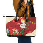 Sulphur-crested Cockatoo Christmas Australia Leather Tote Bag Aussie Xmas Sock Coquette Bow
