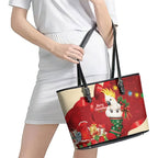 Sulphur-crested Cockatoo Christmas Australia Leather Tote Bag Aussie Xmas Sock Coquette Bow