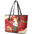 Sulphur-crested Cockatoo Christmas Australia Leather Tote Bag Aussie Xmas Sock Coquette Bow