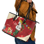 Sulphur-crested Cockatoo Christmas Australia Leather Tote Bag Aussie Xmas Sock Coquette Bow