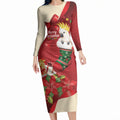 Sulphur-crested Cockatoo Christmas Australia Long Sleeve Bodycon Dress Aussie Xmas Sock Coquette Bow
