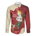 Sulphur-crested Cockatoo Christmas Australia Long Sleeve Button Shirt Aussie Xmas Sock Coquette Bow