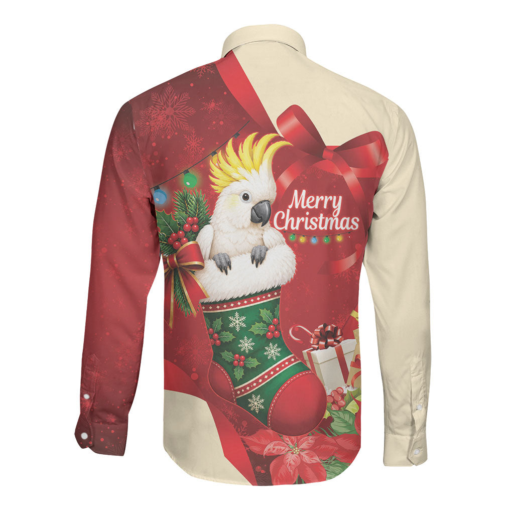 Sulphur-crested Cockatoo Christmas Australia Long Sleeve Button Shirt Aussie Xmas Sock Coquette Bow
