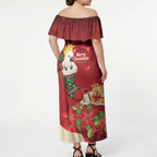 Sulphur-crested Cockatoo Christmas Australia Off Shoulder Maxi Dress Aussie Xmas Sock Coquette Bow