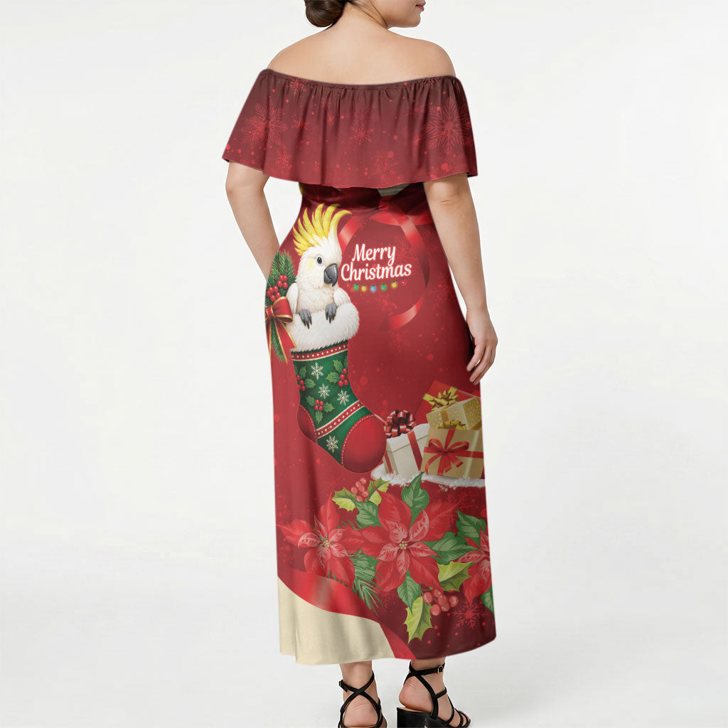 Sulphur-crested Cockatoo Christmas Australia Off Shoulder Maxi Dress Aussie Xmas Sock Coquette Bow
