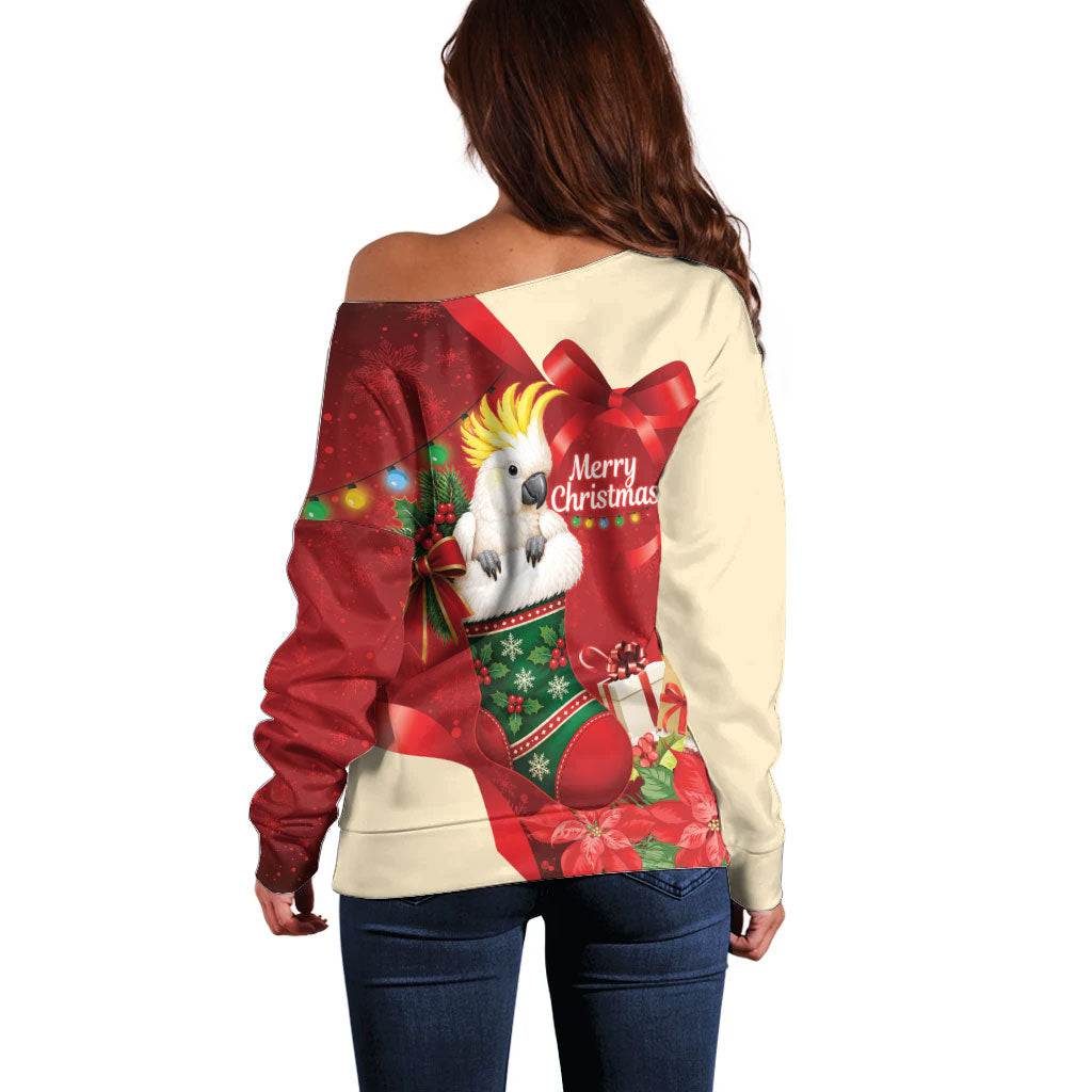 Sulphur-crested Cockatoo Christmas Australia Off Shoulder Sweater Aussie Xmas Sock Coquette Bow