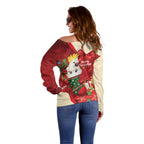 Sulphur-crested Cockatoo Christmas Australia Off Shoulder Sweater Aussie Xmas Sock Coquette Bow