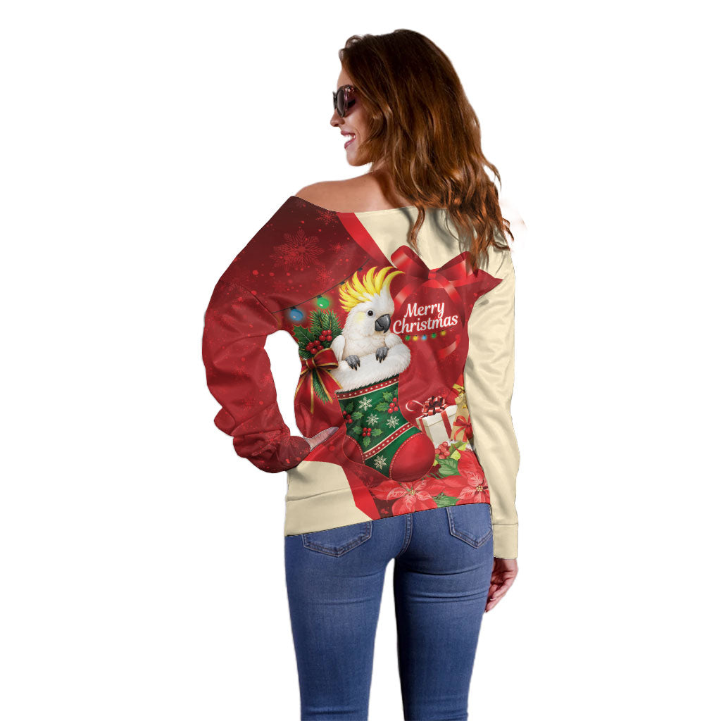 Sulphur-crested Cockatoo Christmas Australia Off Shoulder Sweater Aussie Xmas Sock Coquette Bow