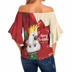 Sulphur-crested Cockatoo Christmas Australia Off Shoulder Wrap Waist Top Aussie Xmas Sock Coquette Bow