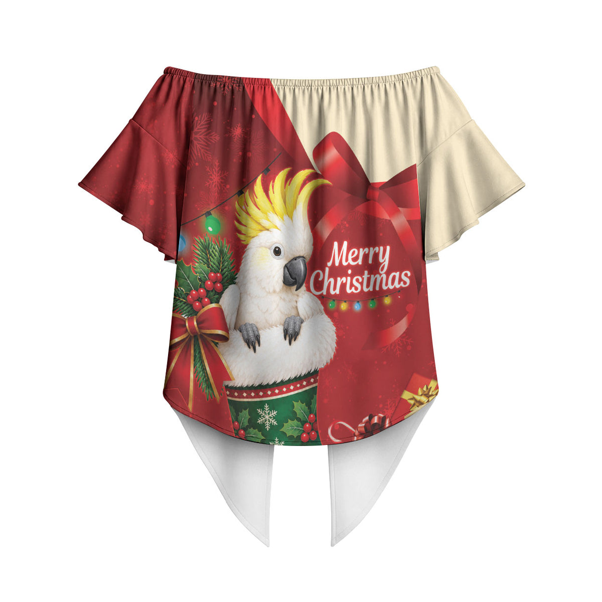 Sulphur-crested Cockatoo Christmas Australia Off Shoulder Wrap Waist Top Aussie Xmas Sock Coquette Bow