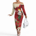 Sulphur-crested Cockatoo Christmas Australia Off The Shoulder Long Sleeve Dress Aussie Xmas Sock Coquette Bow