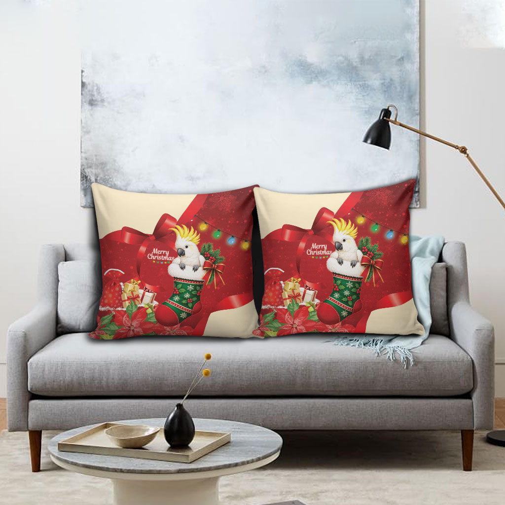 Sulphur-crested Cockatoo Christmas Australia Pillow Cover Aussie Xmas Sock Coquette Bow