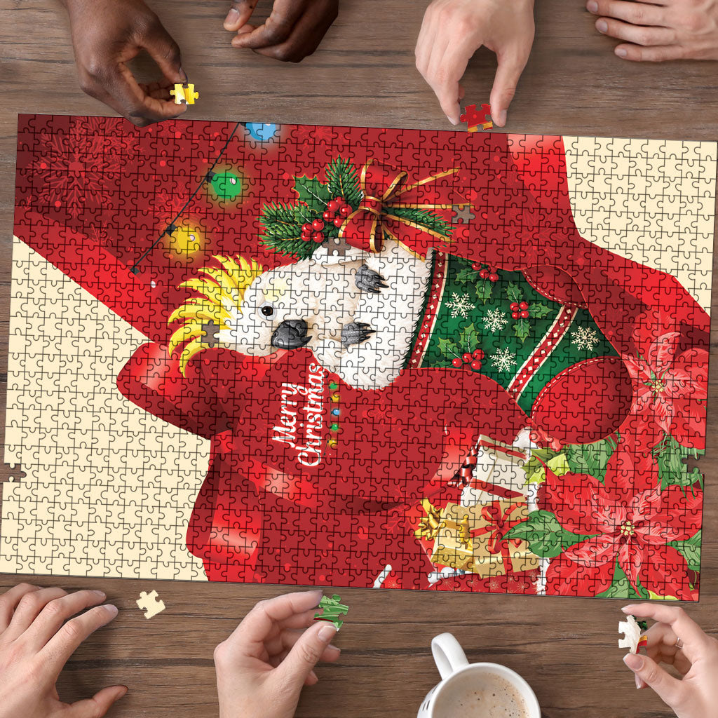 Sulphur-crested Cockatoo Christmas Australia Puzzle Aussie Xmas Sock Coquette Bow