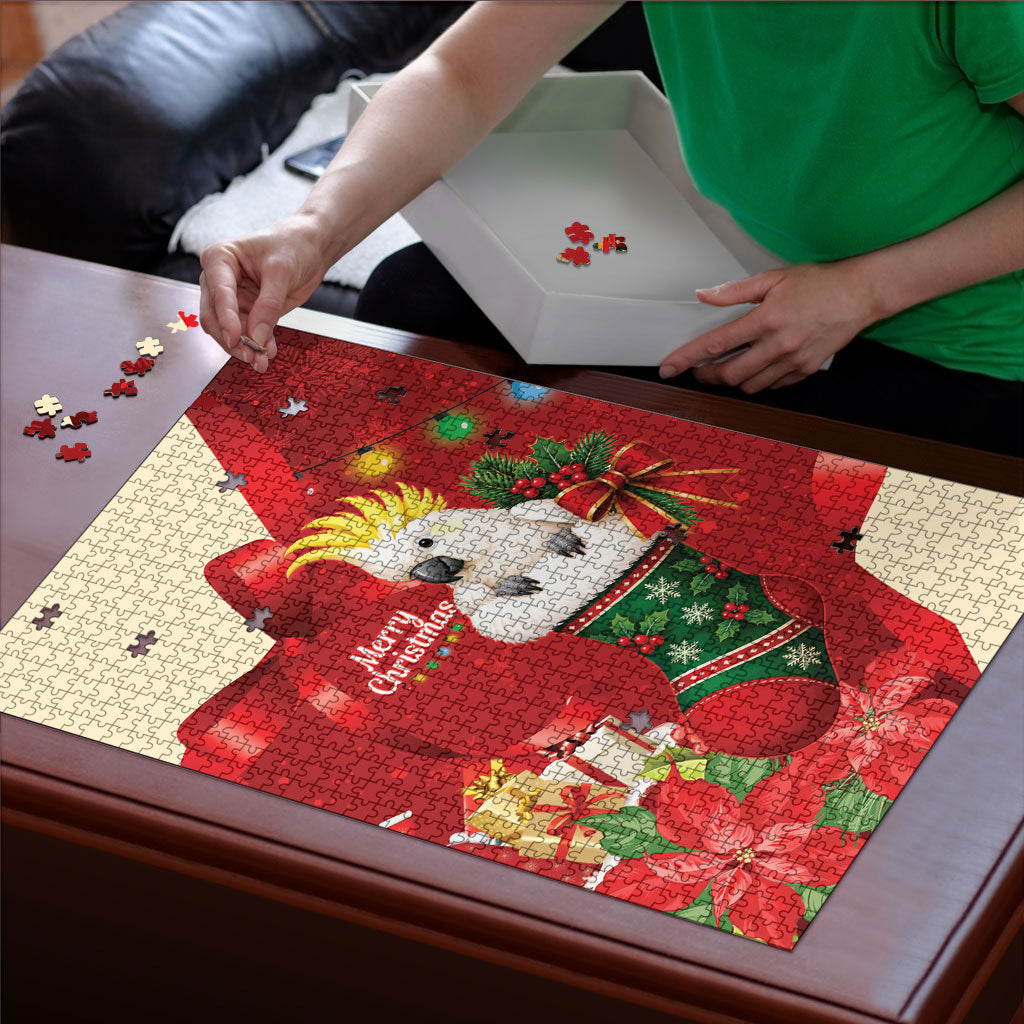 Sulphur-crested Cockatoo Christmas Australia Puzzle Aussie Xmas Sock Coquette Bow