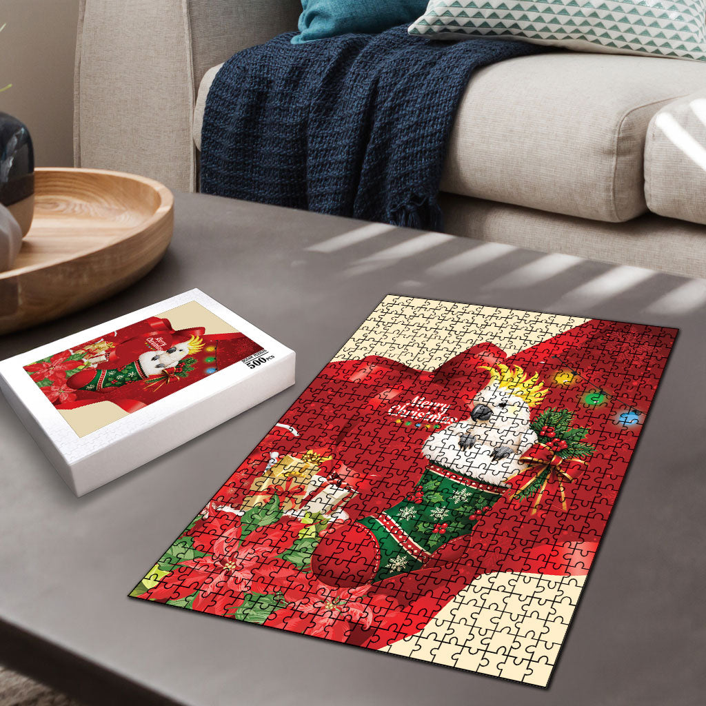 Sulphur-crested Cockatoo Christmas Australia Puzzle Aussie Xmas Sock Coquette Bow