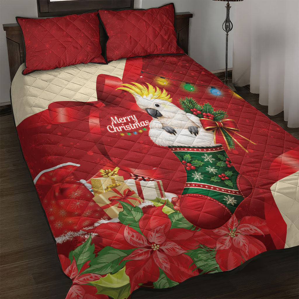 Sulphur-crested Cockatoo Christmas Australia Quilt Bed Set Aussie Xmas Sock Coquette Bow