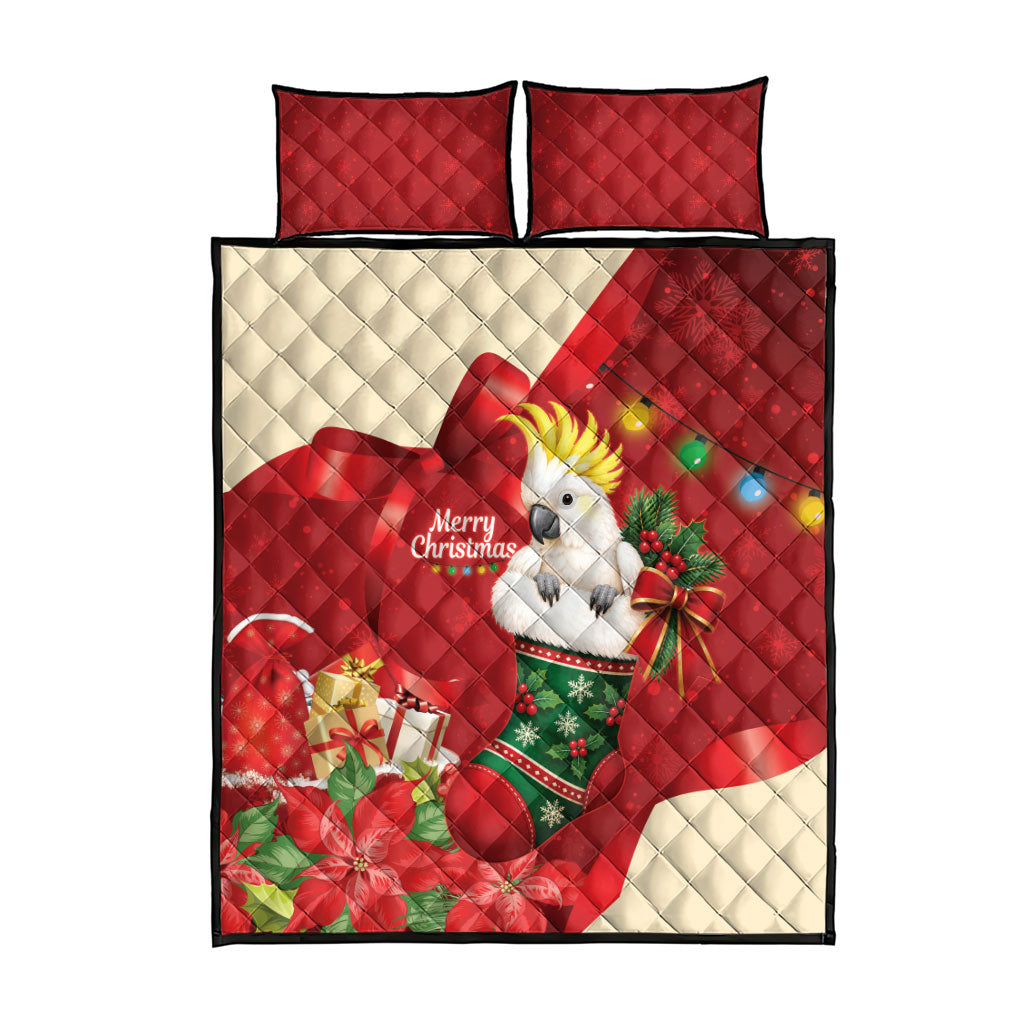 Sulphur-crested Cockatoo Christmas Australia Quilt Bed Set Aussie Xmas Sock Coquette Bow