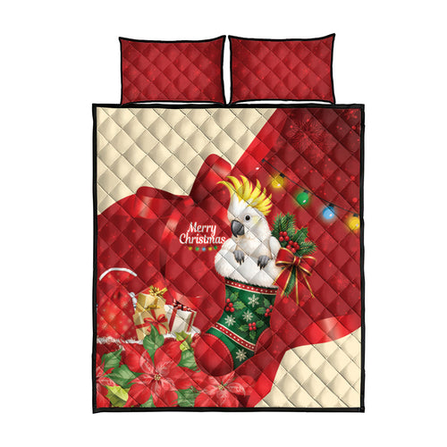 Sulphur-crested Cockatoo Christmas Australia Quilt Bed Set Aussie Xmas Sock Coquette Bow