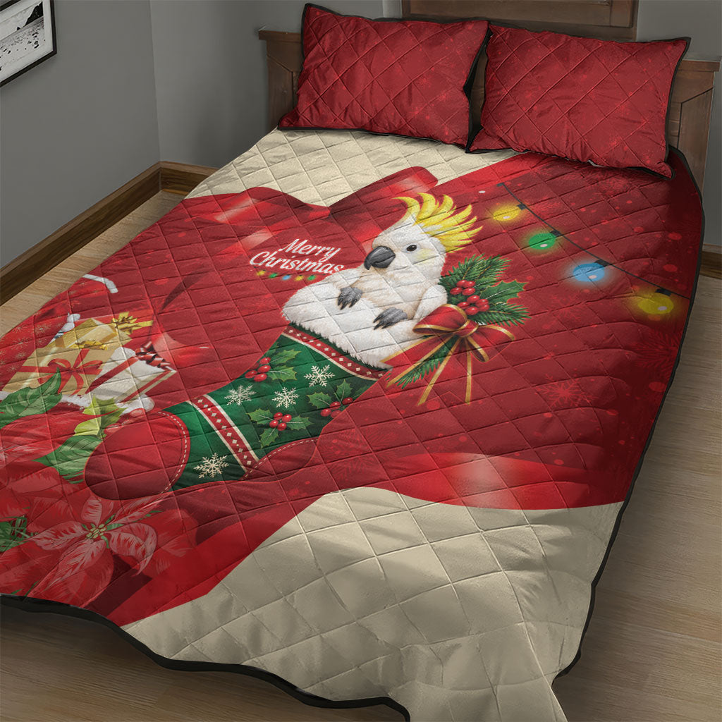 Sulphur-crested Cockatoo Christmas Australia Quilt Bed Set Aussie Xmas Sock Coquette Bow
