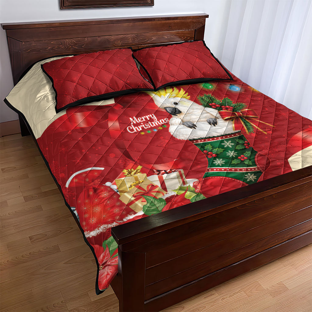 Sulphur-crested Cockatoo Christmas Australia Quilt Bed Set Aussie Xmas Sock Coquette Bow