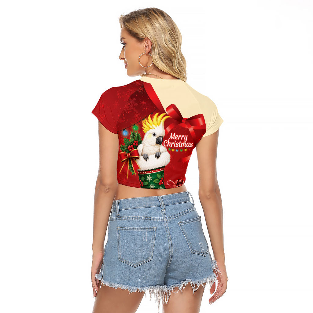 Sulphur-crested Cockatoo Christmas Australia Raglan Cropped T Shirt Aussie Xmas Sock Coquette Bow