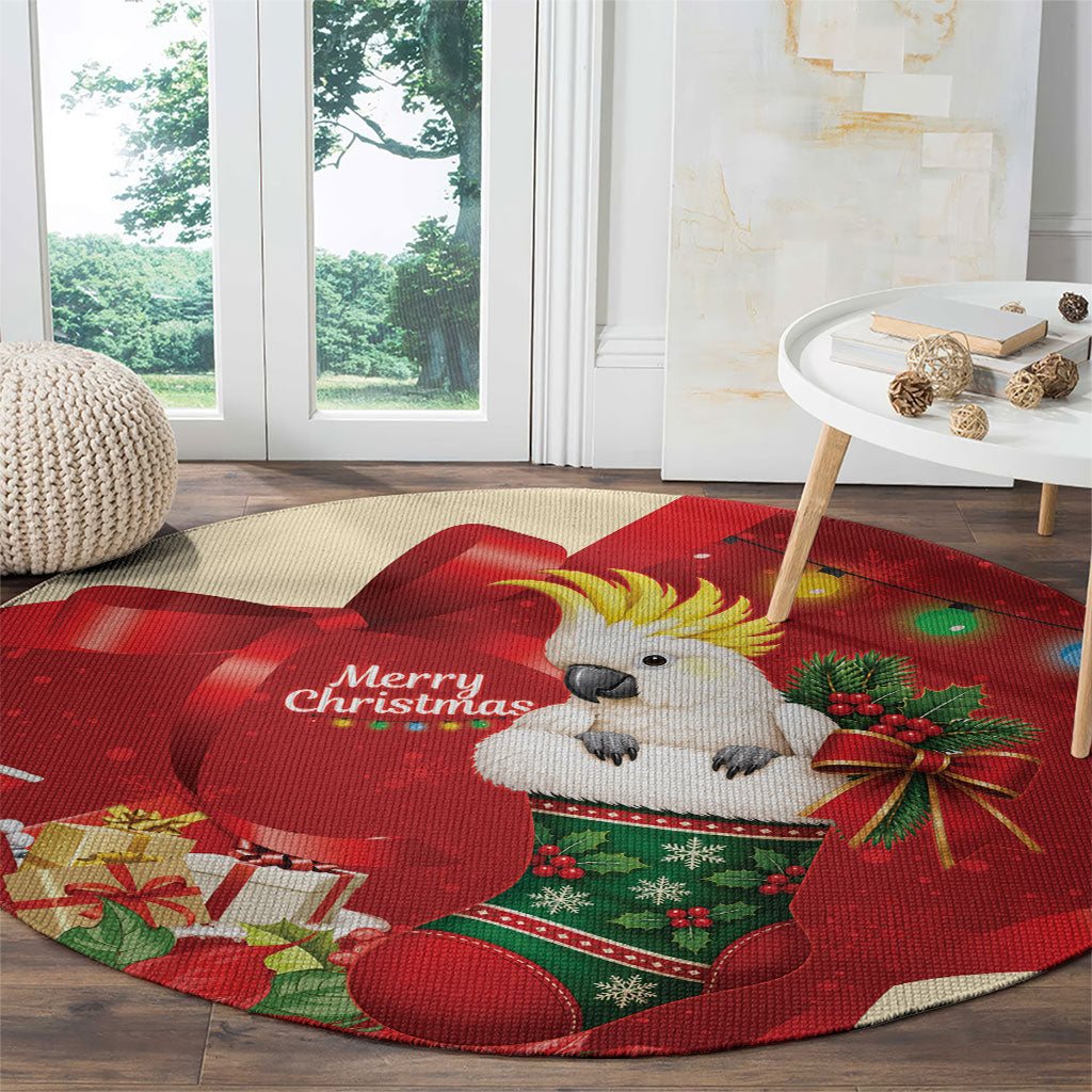 Sulphur-crested Cockatoo Christmas Australia Round Carpet Aussie Xmas Sock Coquette Bow