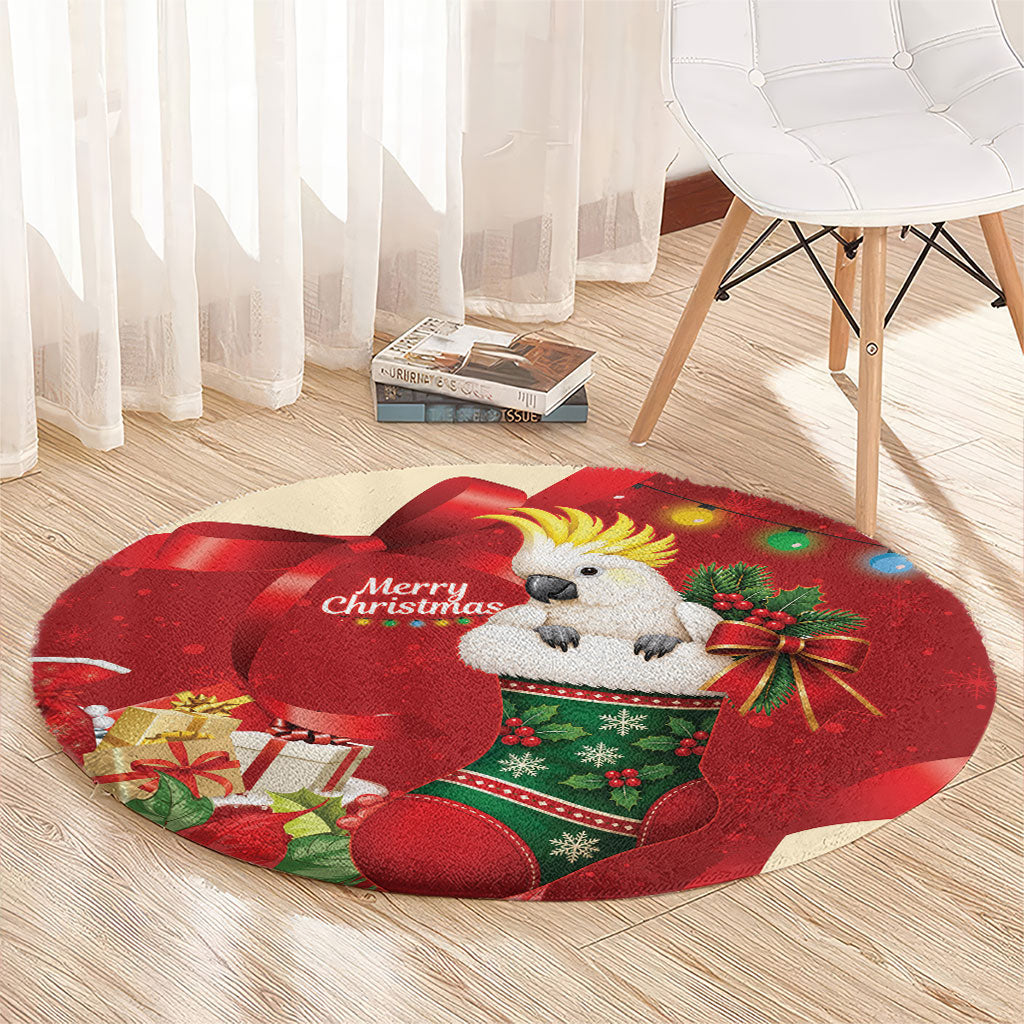 Sulphur-crested Cockatoo Christmas Australia Round Carpet Aussie Xmas Sock Coquette Bow