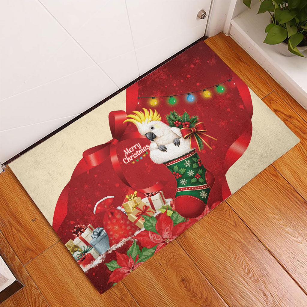 Sulphur-crested Cockatoo Christmas Australia Rubber Doormat Aussie Xmas Sock Coquette Bow