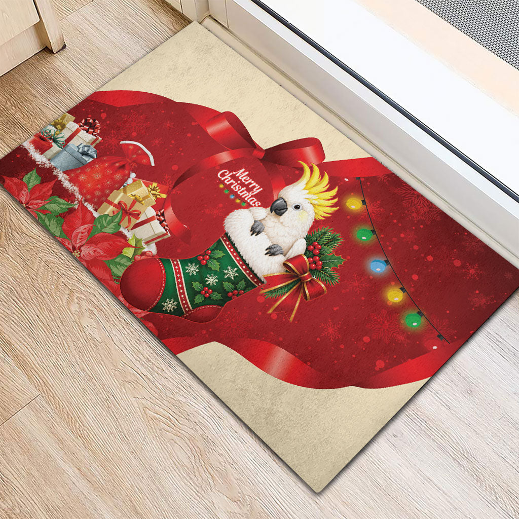Sulphur-crested Cockatoo Christmas Australia Rubber Doormat Aussie Xmas Sock Coquette Bow