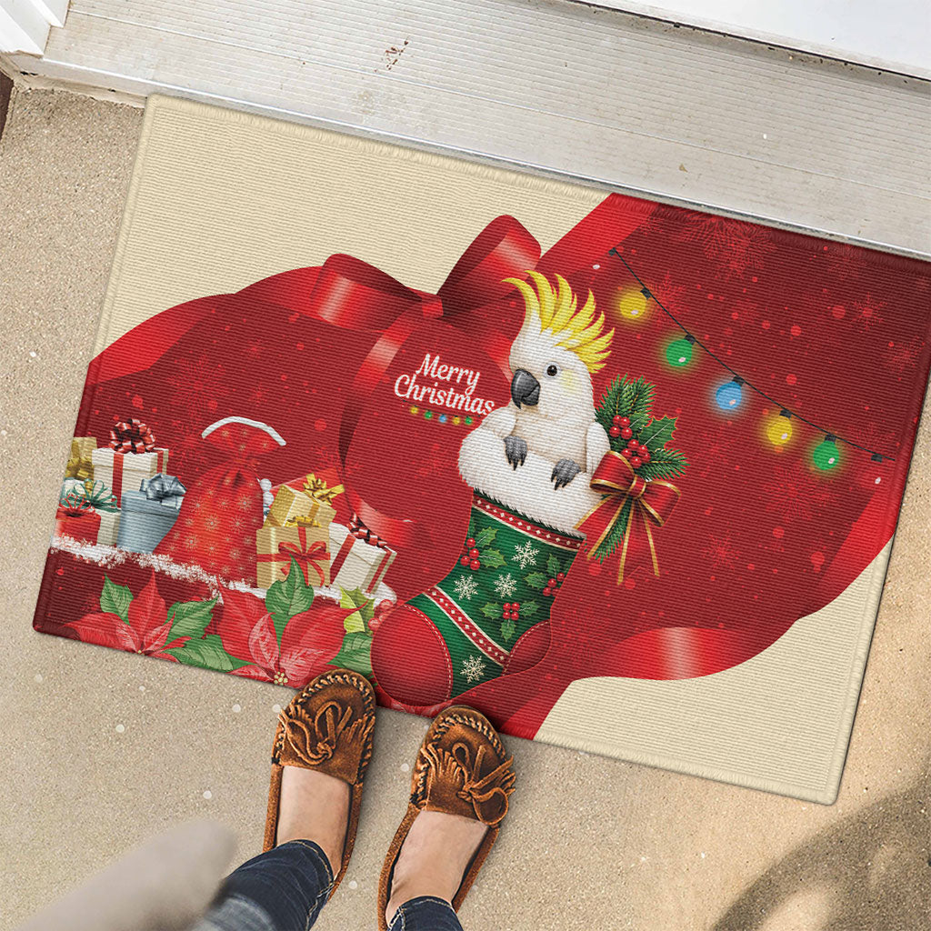 Sulphur-crested Cockatoo Christmas Australia Rubber Doormat Aussie Xmas Sock Coquette Bow