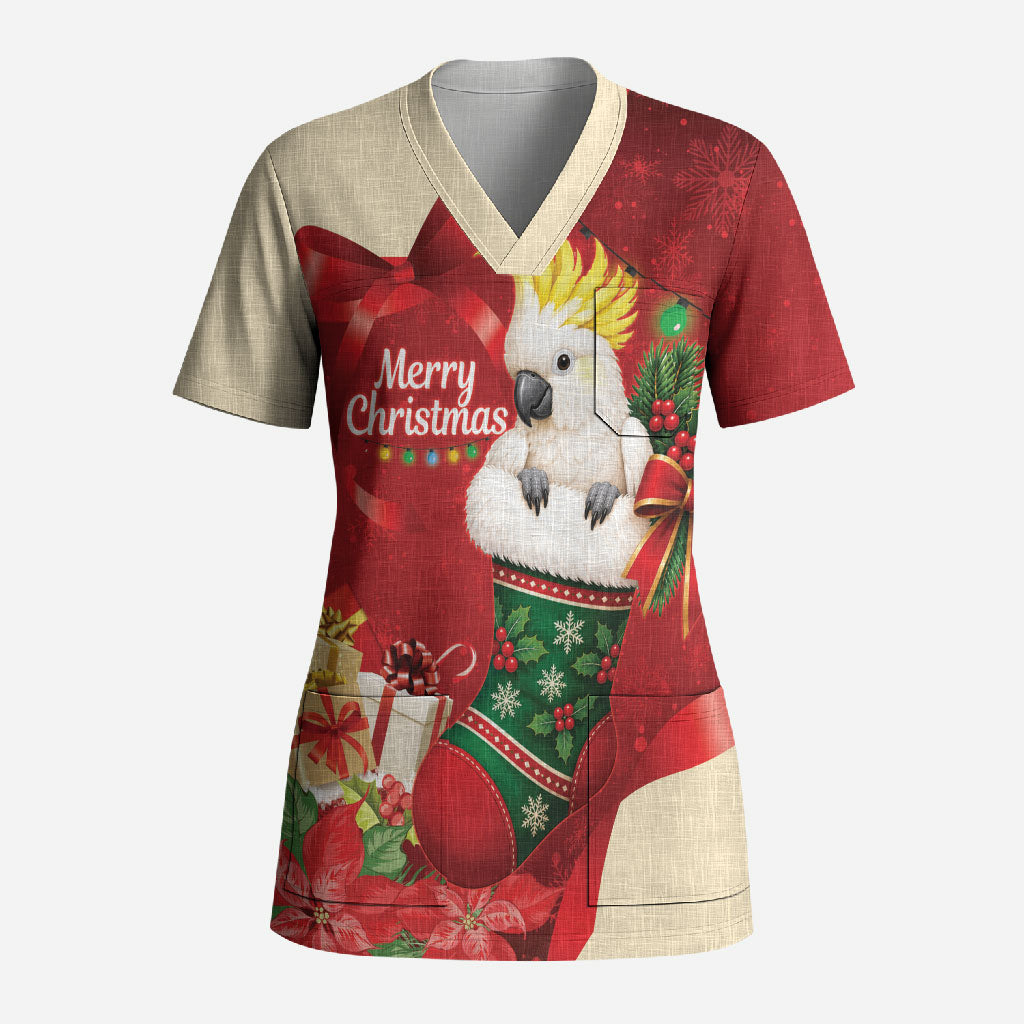 Sulphur-crested Cockatoo Christmas Australia Scrub Top Aussie Xmas Sock Coquette Bow