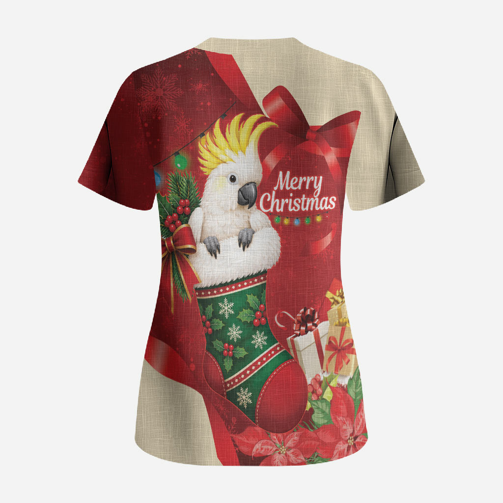 Sulphur-crested Cockatoo Christmas Australia Scrub Top Aussie Xmas Sock Coquette Bow