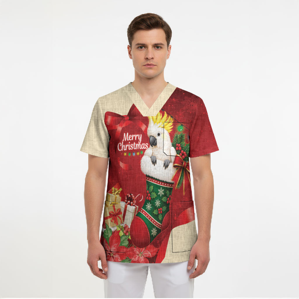 Sulphur-crested Cockatoo Christmas Australia Scrub Top Aussie Xmas Sock Coquette Bow