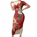 Sulphur-crested Cockatoo Christmas Australia Short Sleeve Bodycon Dress Aussie Xmas Sock Coquette Bow