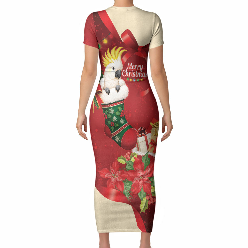 Sulphur-crested Cockatoo Christmas Australia Short Sleeve Bodycon Dress Aussie Xmas Sock Coquette Bow