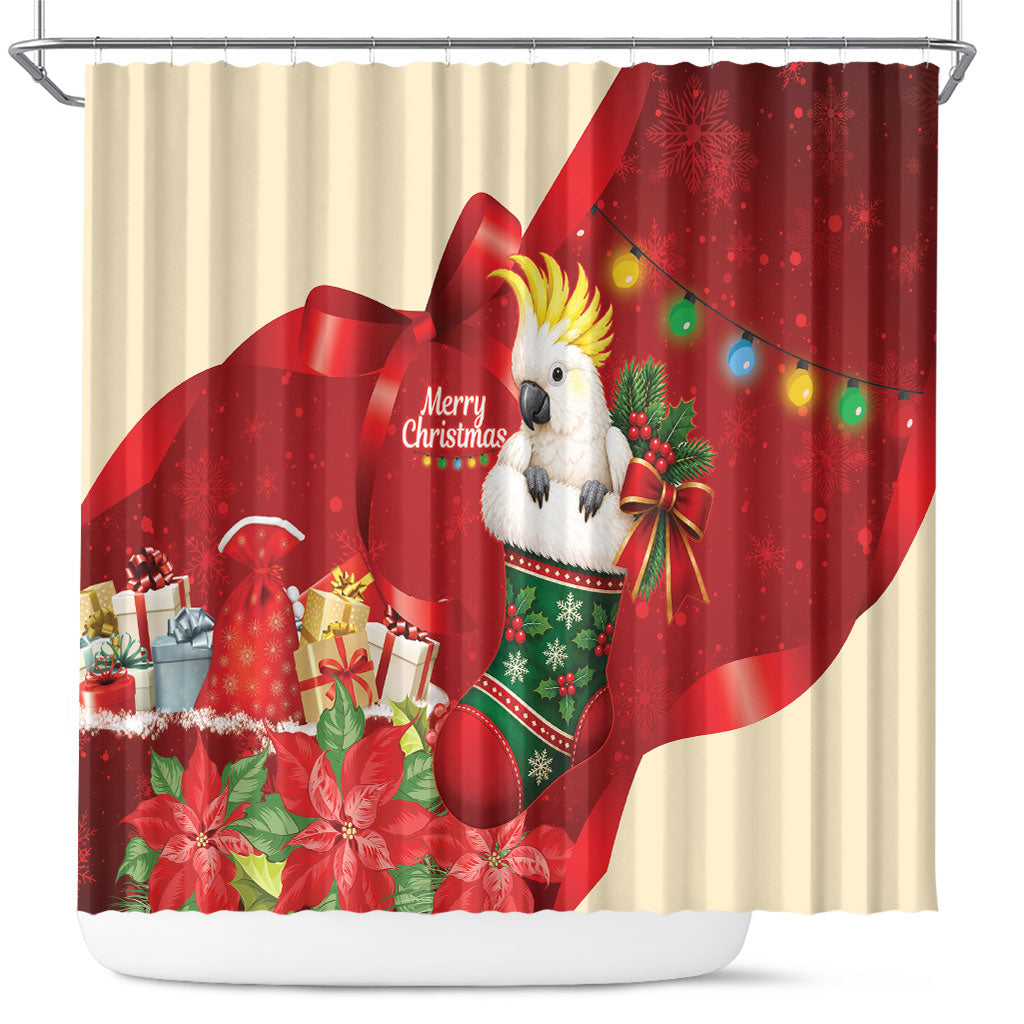 Sulphur-crested Cockatoo Christmas Australia Shower Curtain Aussie Xmas Sock Coquette Bow