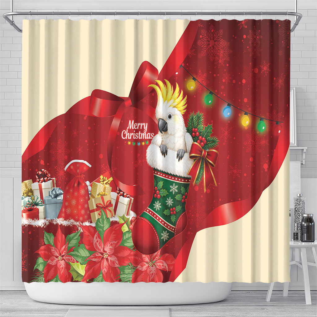 Sulphur-crested Cockatoo Christmas Australia Shower Curtain Aussie Xmas Sock Coquette Bow