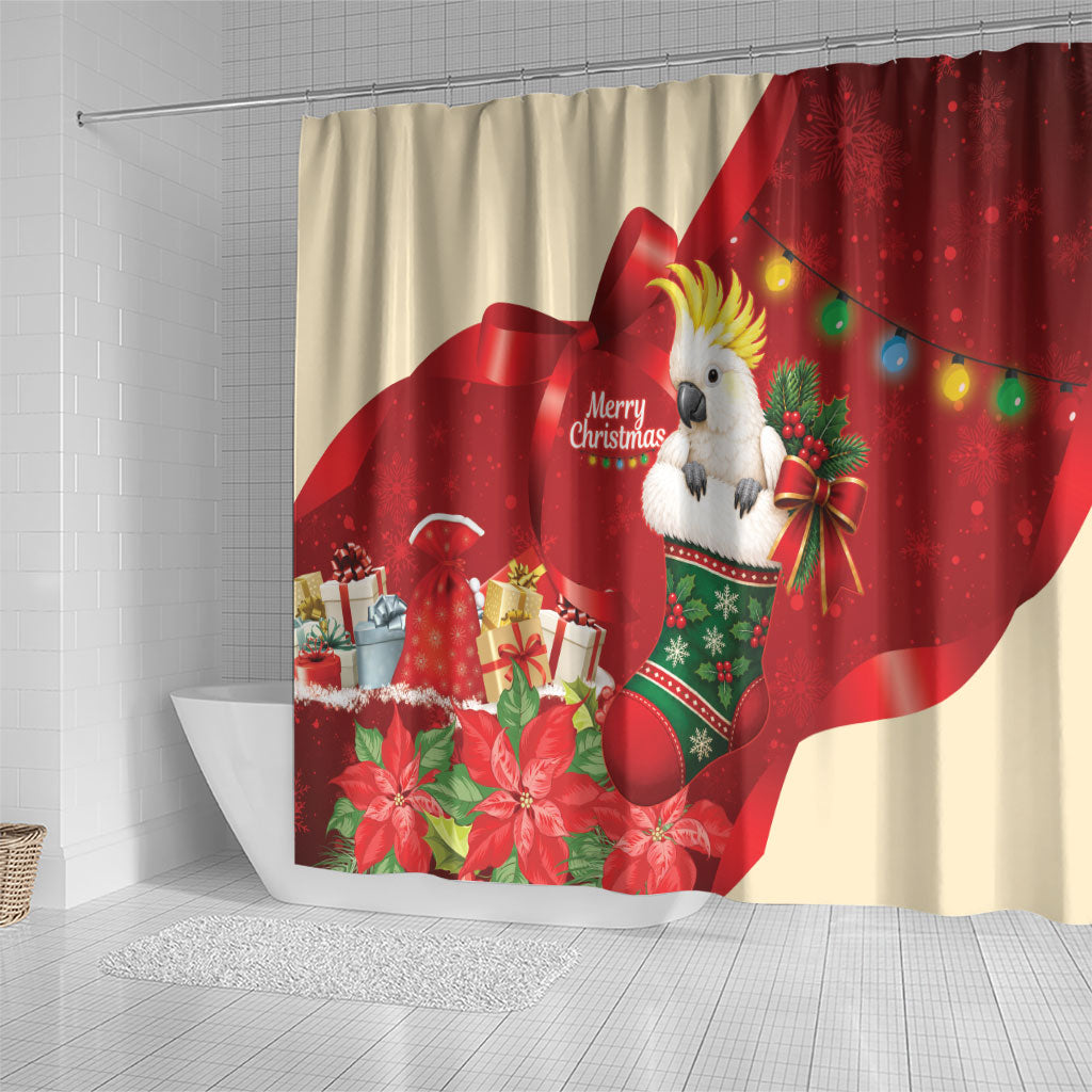 Sulphur-crested Cockatoo Christmas Australia Shower Curtain Aussie Xmas Sock Coquette Bow