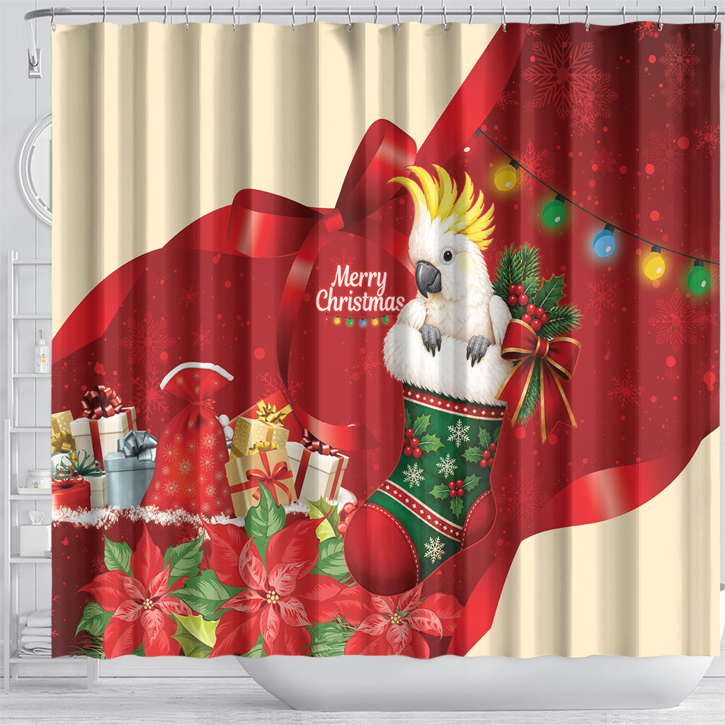 Sulphur-crested Cockatoo Christmas Australia Shower Curtain Aussie Xmas Sock Coquette Bow