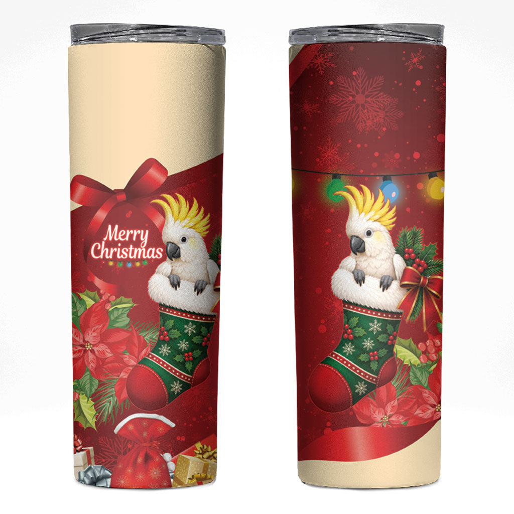 Sulphur-crested Cockatoo Christmas Australia Skinny Tumbler Aussie Xmas Sock Coquette Bow