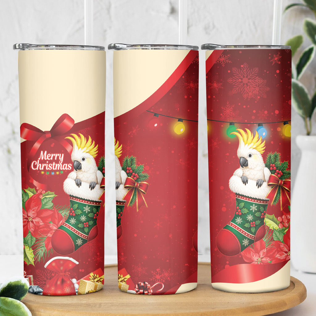 Sulphur-crested Cockatoo Christmas Australia Skinny Tumbler Aussie Xmas Sock Coquette Bow