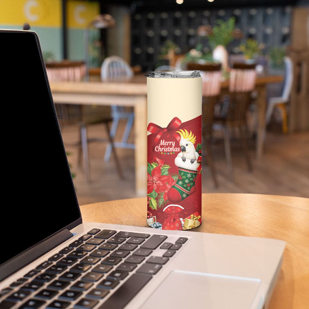 Sulphur-crested Cockatoo Christmas Australia Skinny Tumbler Aussie Xmas Sock Coquette Bow