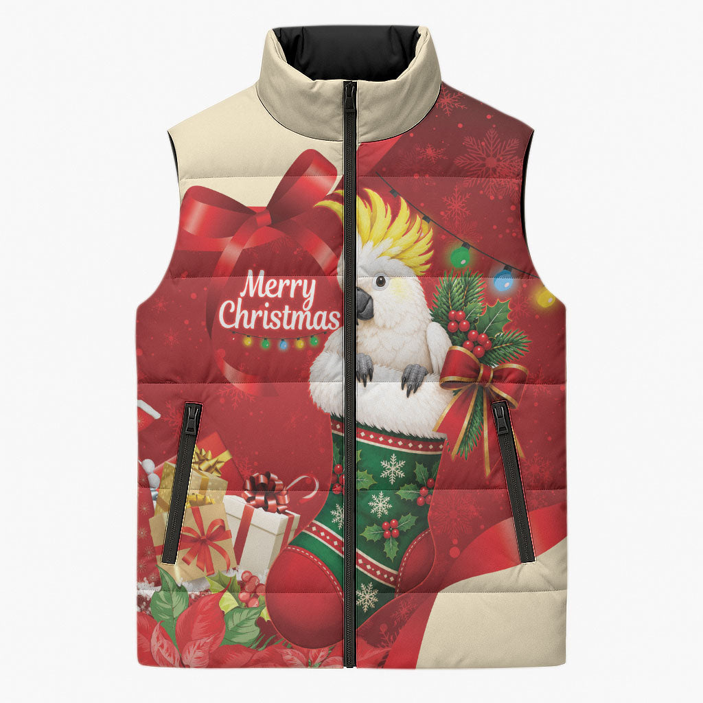 Sulphur-crested Cockatoo Christmas Australia Sleeveless Puffer Jacket Aussie Xmas Sock Coquette Bow