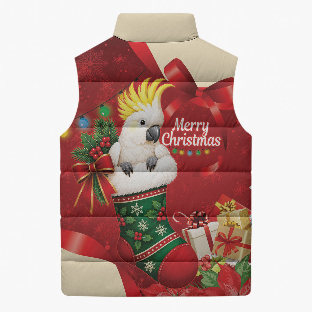 Sulphur-crested Cockatoo Christmas Australia Sleeveless Puffer Jacket Aussie Xmas Sock Coquette Bow