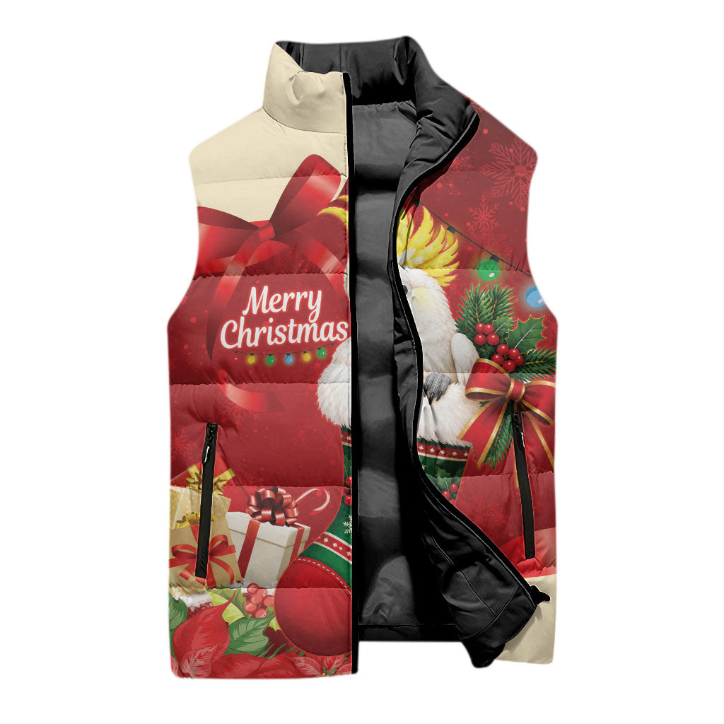 Sulphur-crested Cockatoo Christmas Australia Sleeveless Puffer Jacket Aussie Xmas Sock Coquette Bow